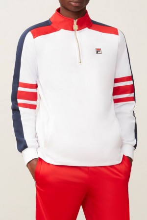 Fila Alastair 1/4 Zip Sweatshirt Wht/Cred/Peac | HQKC16402