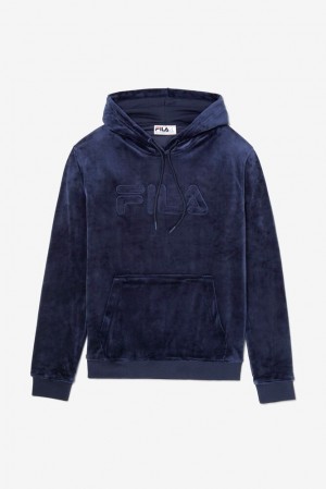 Fila Asher Velour Hoodie 410 Peacoat | FGRI91640