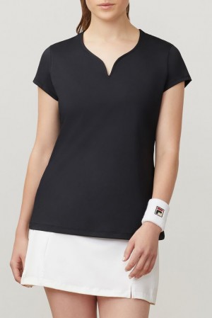 Fila Cap Sleeve Top Negras | BZLN90657