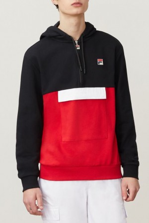 Fila Hector 1/2 Zip Hoodie Blk/Cred/Wht | YZQD17865