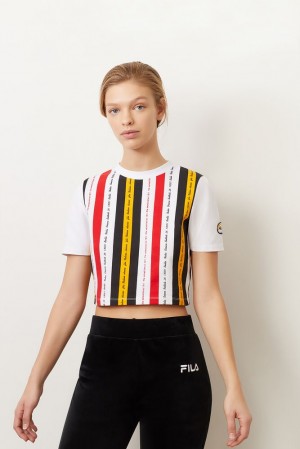 Fila Juana Crop Tee Wht/Blk/Cred/Gf | TNZR32487