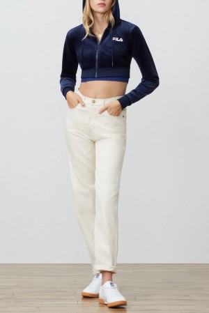 Fila Lou Cropped Velour Hoodie Peac/Wht | IRCB26190