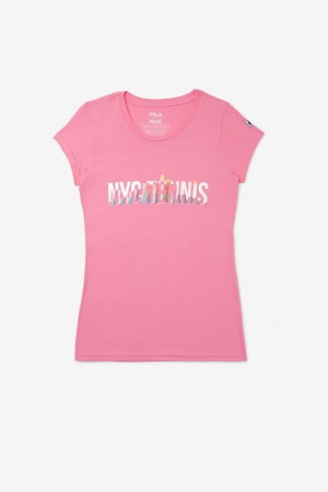 Fila Nyc Tennis Shimmer Tee Rosas | HLXN04687