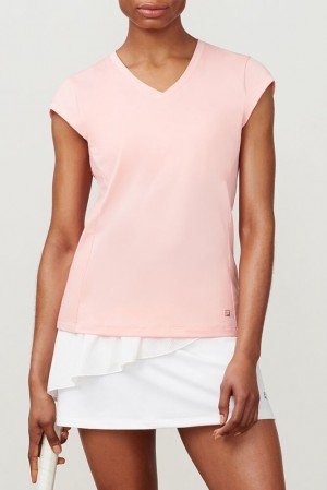 Fila Ruffle V-neck Tee Ltpink | FNGW45013