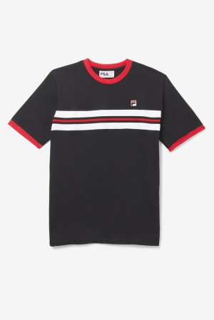 Fila Silver Tee Negras Rojas Blancas | EXJK49731