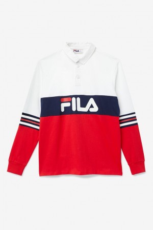 Fila Syd Long Sleeve Polo Blancas Rojas | WHDU82697