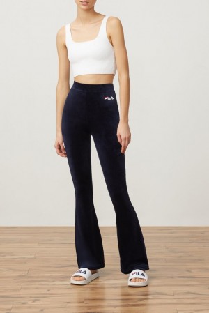 Fila Tonia High Waisted Flared Velour Pant Peac/Wht | HBNX32015