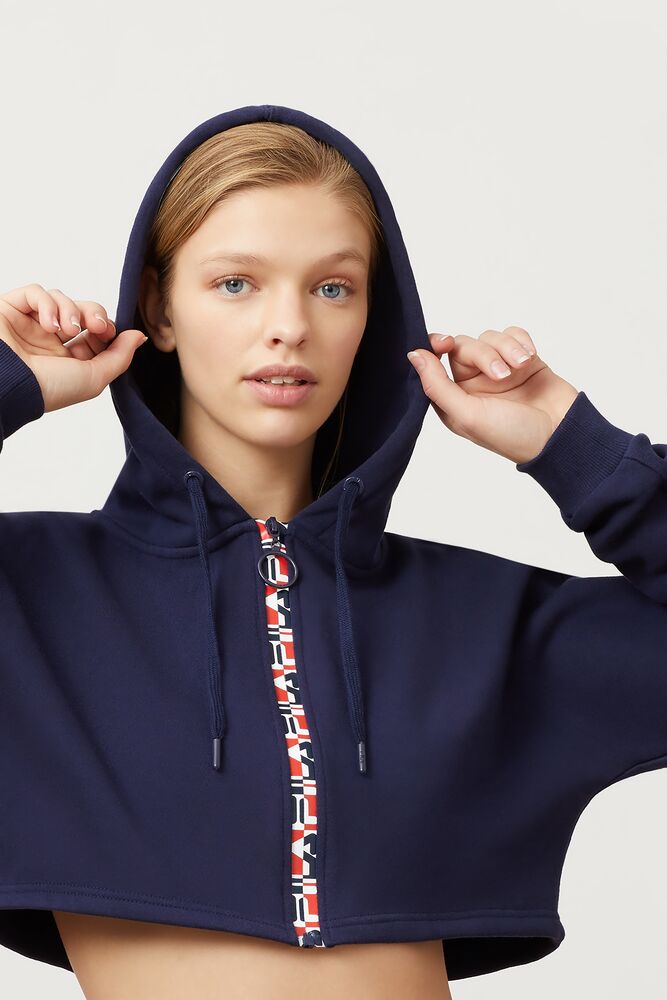 Fila Alexa Zip Crop Hoodie Peac/Cred/Wht | MDJT73259