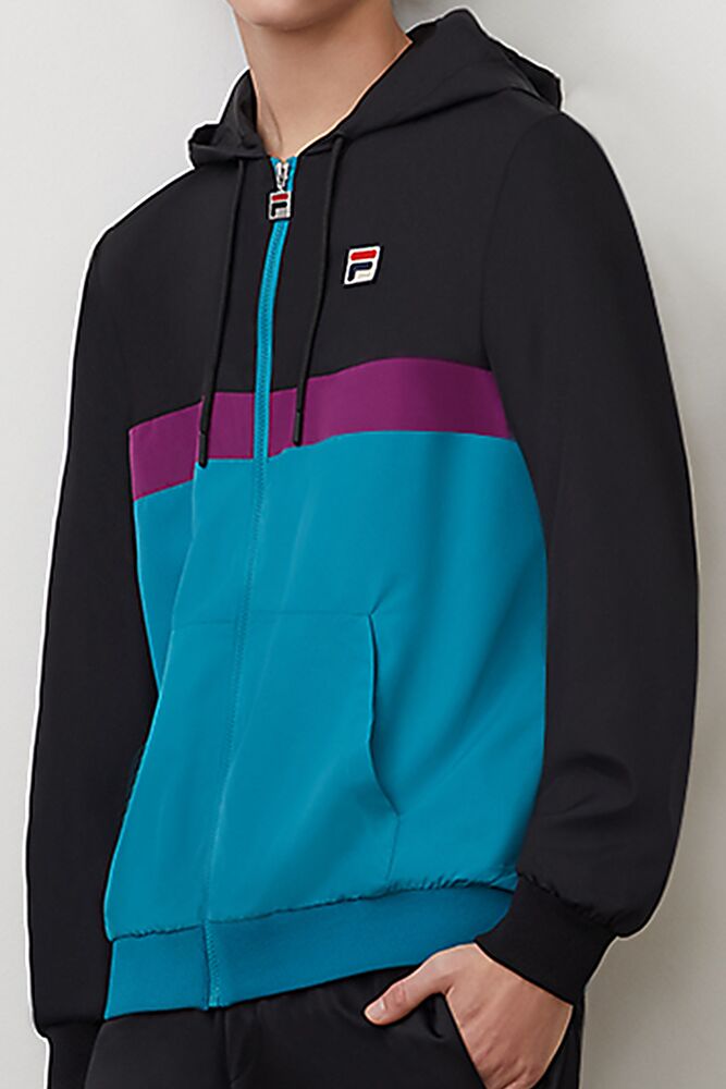 Fila Ambrose Hooded Wind Jacket Blk/Bbay/Grpj | LWXK89203