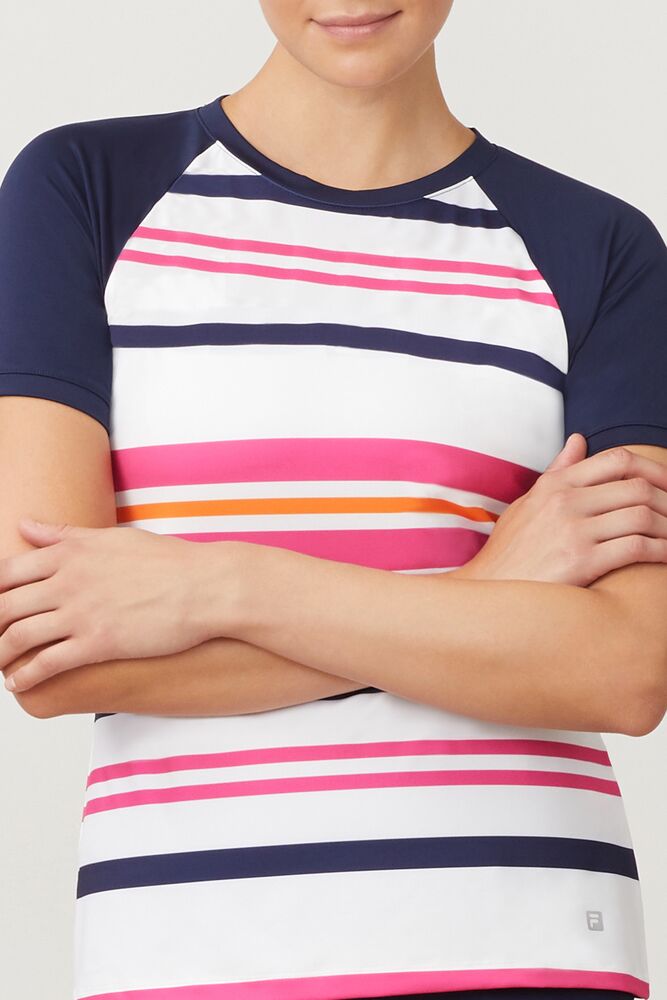 Fila Awning Short Sleeve Striped Top Awns/Navy/Wht | HBXQ56039