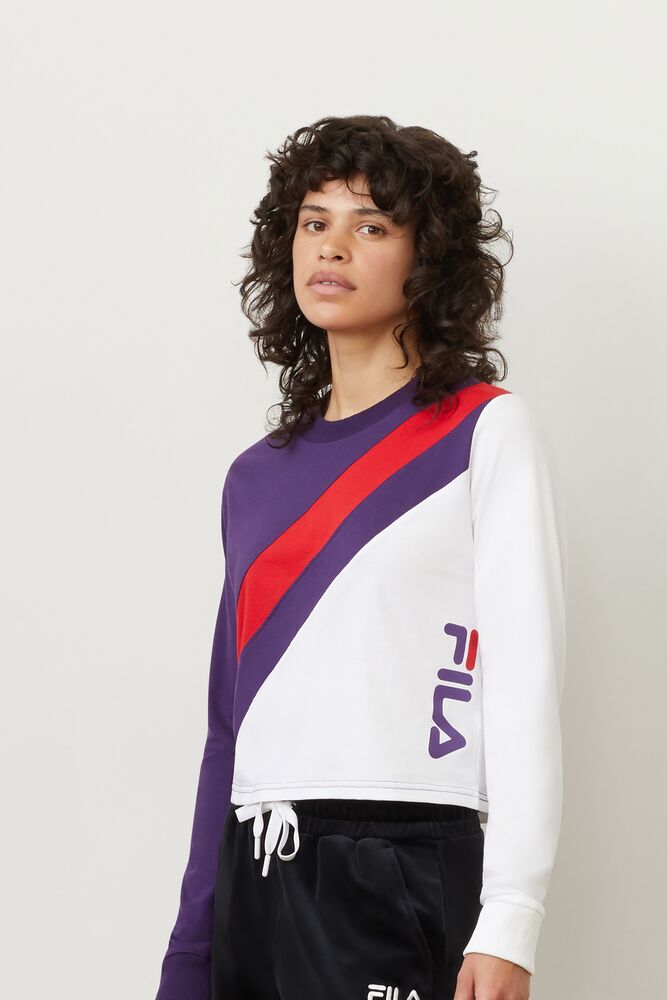 Fila Ayeka Long Sleeve Crop Tee Cjwl/Wht/Cred | KPBU80195