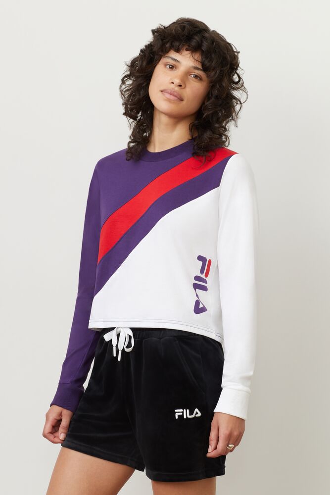 Fila Ayeka Long Sleeve Crop Tee Cjwl/Wht/Cred | KPBU80195