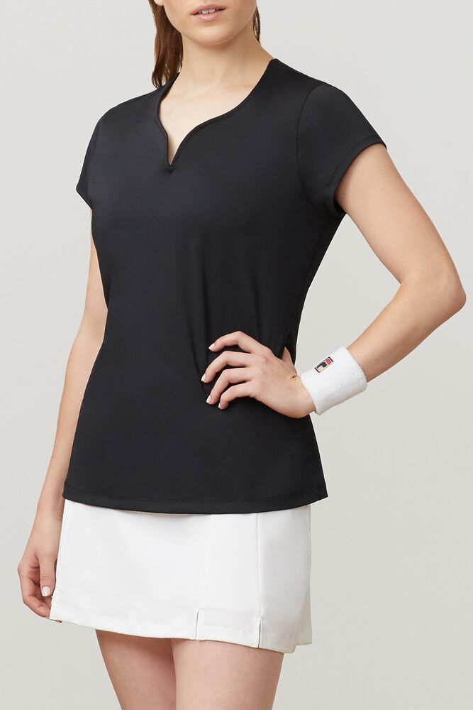 Fila Cap Sleeve Top Negras | TKAC86254