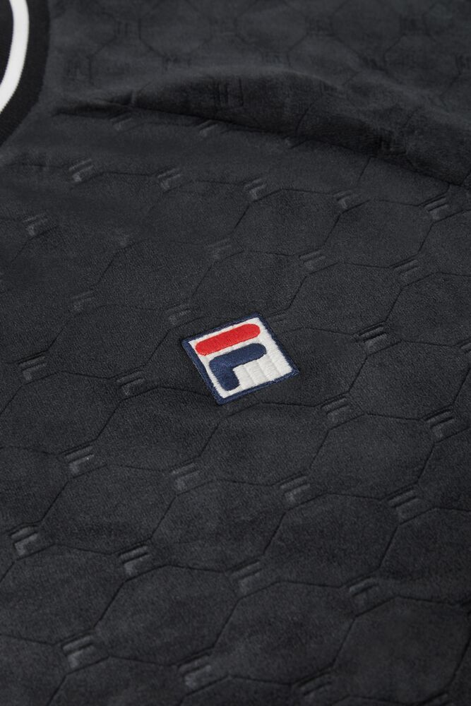 Fila Cosmo Velour Crew Negras Blancas | CYML19704