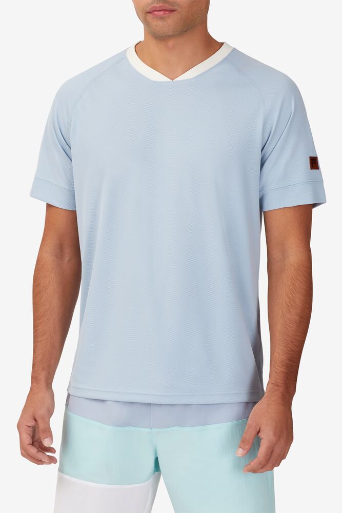 Fila Cross Court Short Sleeve Crew Azules Blancas | DFOG76150