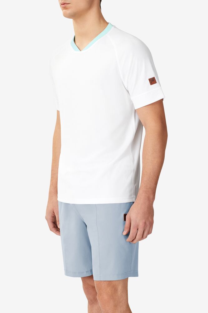 Fila Cross Court Short Sleeve Crew Blancas Azules Azules | PGND02679