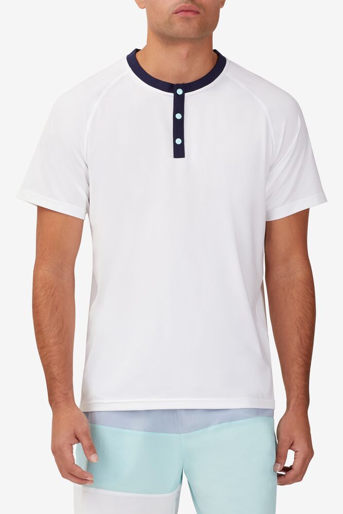 Fila Cross Court Short Sleeve Henley Blancas Azul Marino Azules | HOWX73194