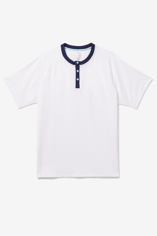 Fila Cross Court Short Sleeve Henley Blancas Azul Marino Azules | ABVP50921