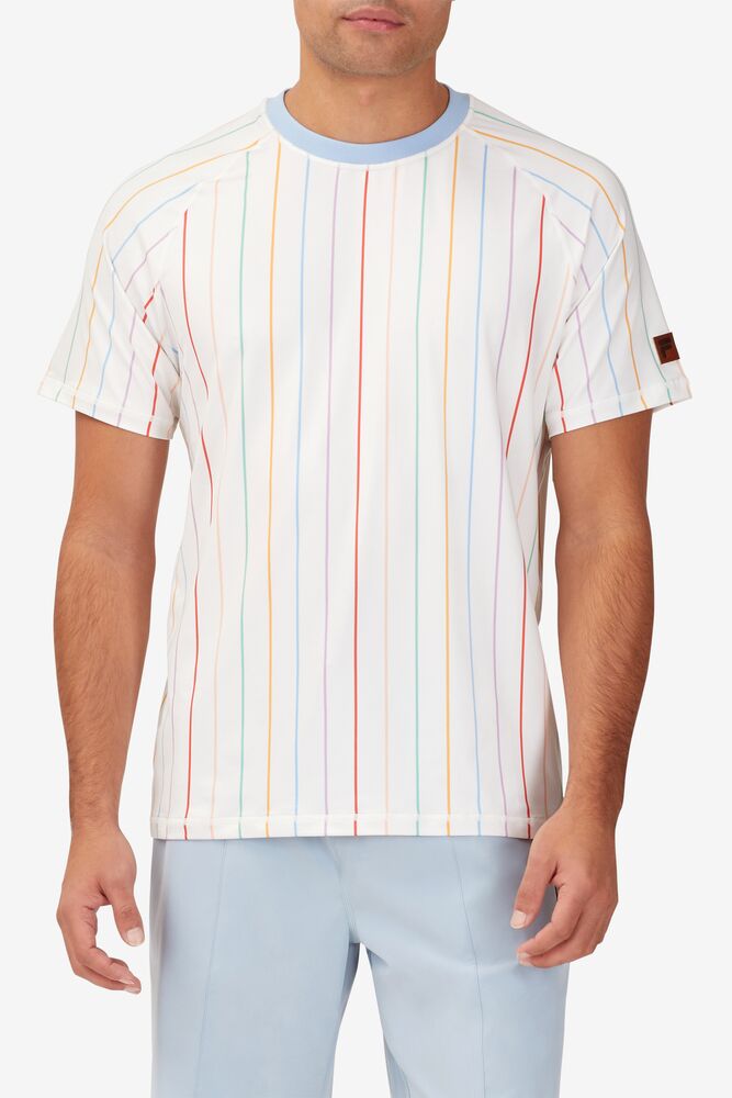 Fila Cross Court Short Sleeve Printed Crew Blancas Azules | KAMG92746