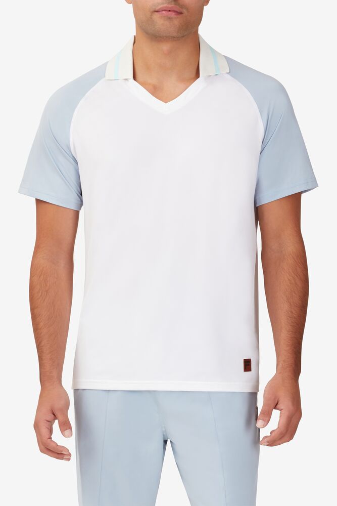 Fila Cross Court V-neck Polo Blancas Azules | QYFI65493