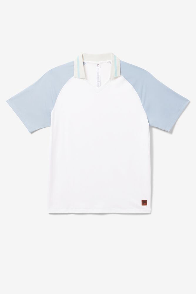 Fila Cross Court V-neck Polo Blancas Azules | QYFI65493