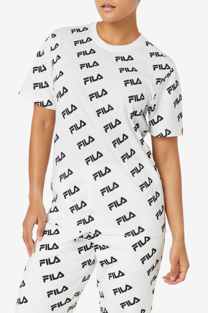 Fila Diagonal Logo Tee Blancas Negras | BLWJ61274