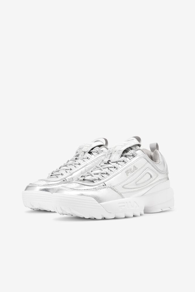 Fila Disruptor 2 Creased Metallic Sneakers Plateadas Plateadas Blancas | QXYG13027