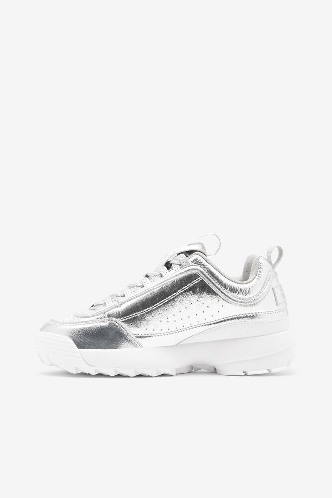 Fila Disruptor 2 Creased Metallic Sneakers Plateadas Plateadas Blancas | QXYG13027