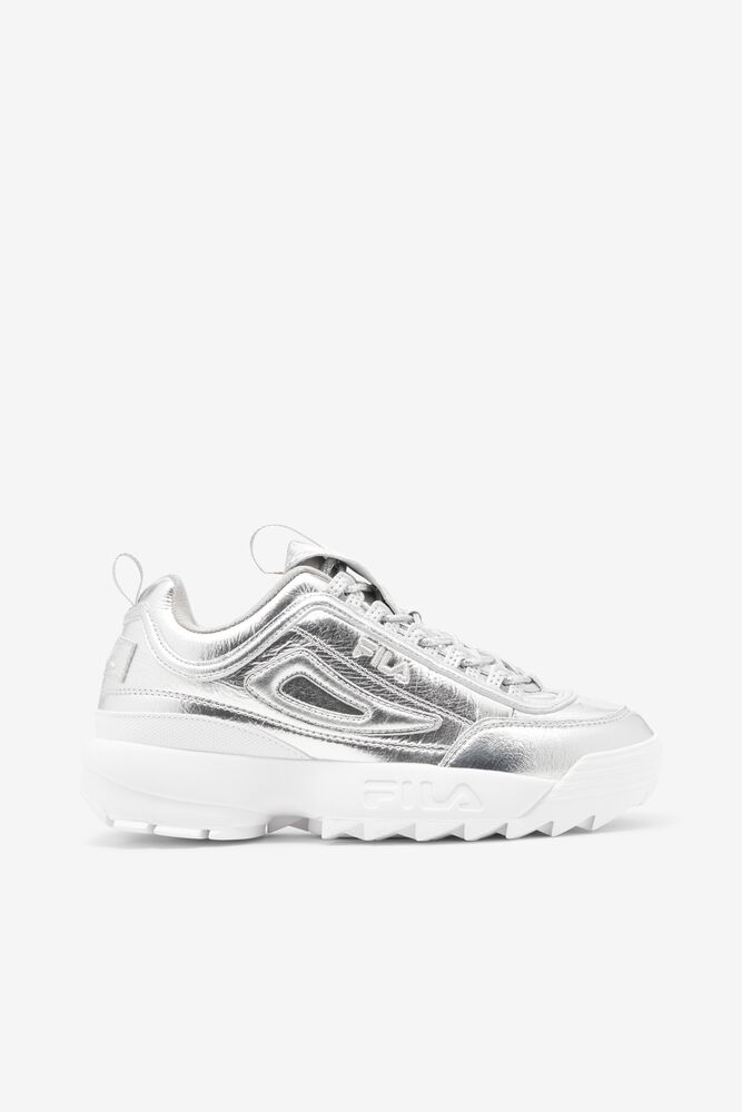 Fila Disruptor 2 Creased Metallic Sneakers Plateadas Plateadas Blancas | QXYG13027