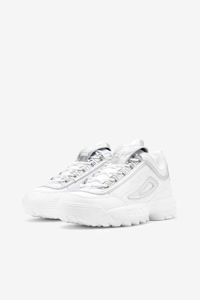 Fila Disruptor 2 Creased Metallic Sneakers Blancas Blancas Plateadas | AOLV54793