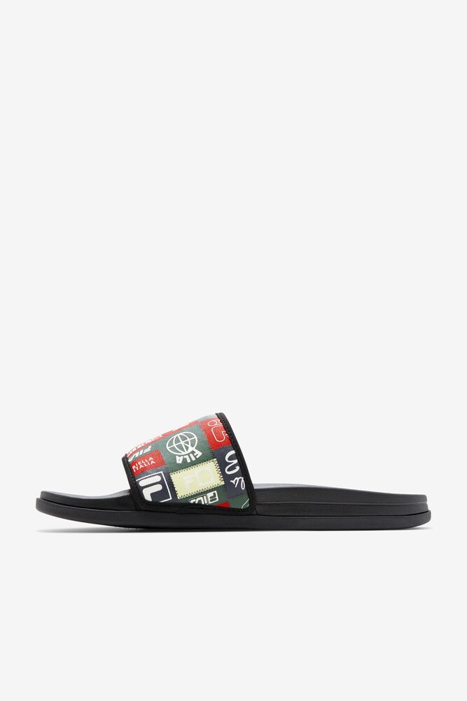 Fila Drifter Lux Patchwork Slide Sandals Negras Rojas | UHRO21093