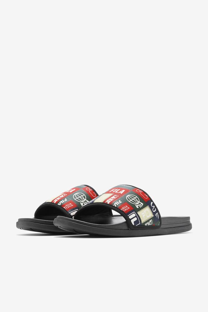 Fila Drifter Lux Patchwork Slide Sandals Negras Rojas | UHRO21093