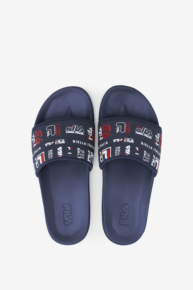 Fila Drifter Lux Patchwork Slide Sandals Azul Marino Rojas Blancas | DJEW95360