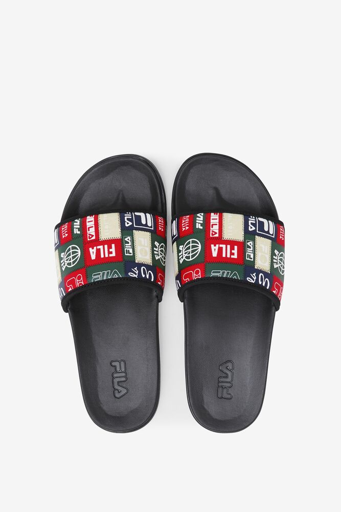 Fila Drifter Lux Patchwork Slide Sandals Negras Rojas | ECTG06934