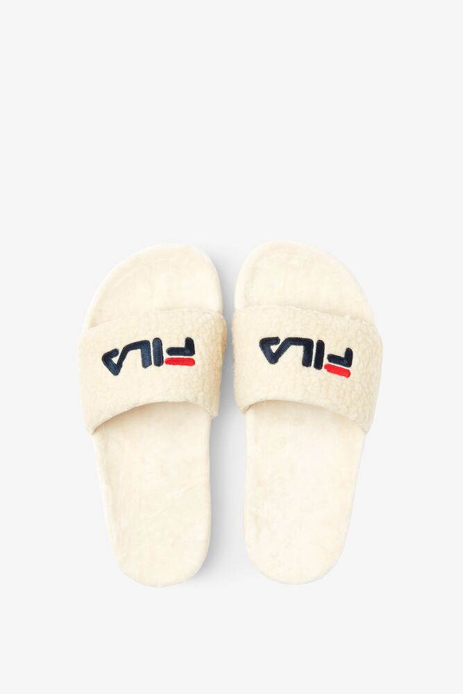 Fila Fuzzy Drifter Slide Sandals Creme Azul Marino Rojas | REMB25709