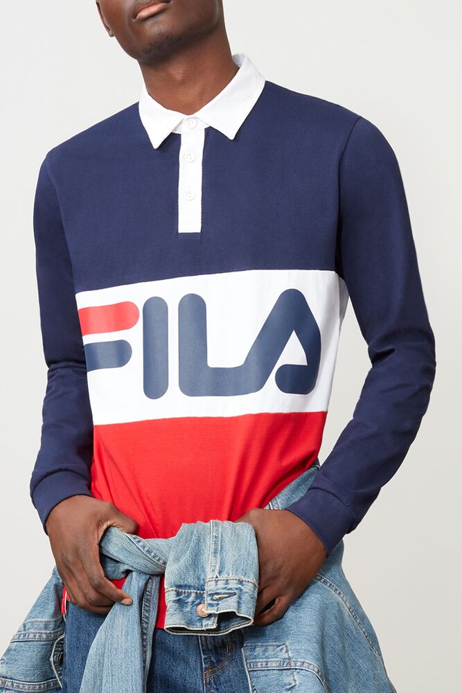 Fila Harley Rugby Shirt Navy/Cred/Wht | HBZJ03472