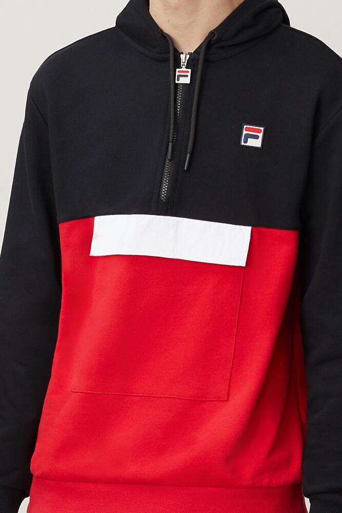 Fila Hector 1/2 Zip Hoodie Blk/Cred/Wht | YZQD17865