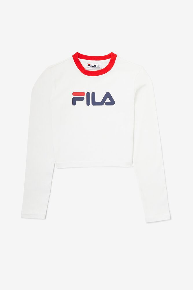 Fila Jaya Long Sleeve Crop Tee Blancas Rojas | SYZN89072