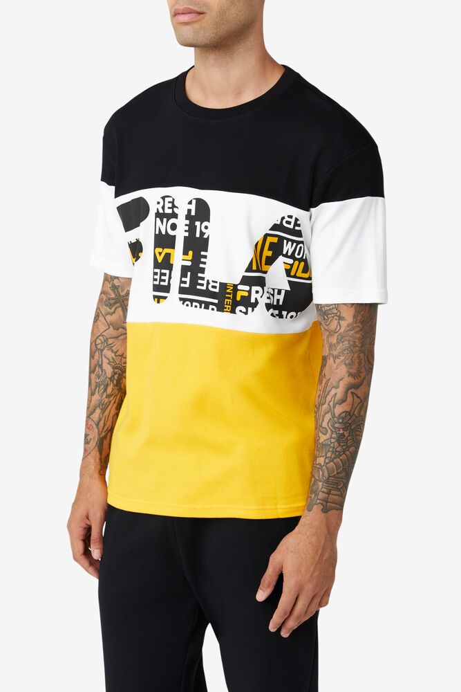 Fila Johnson Tee Negras Amarillo Blancas | MBLN71528