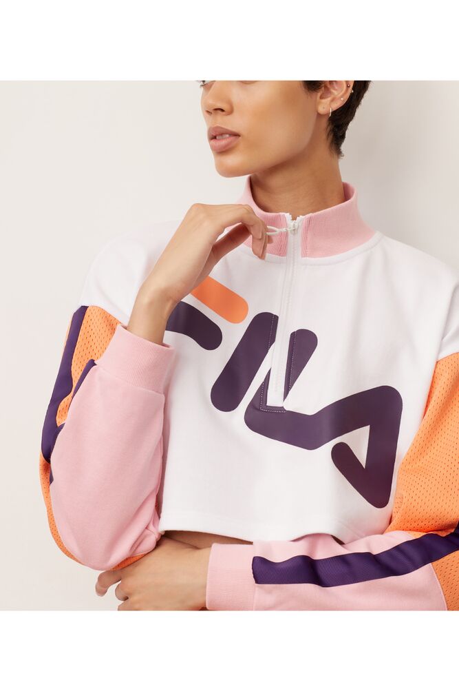 Fila Kaia 1/2 Zip Cropped Sweatshirt Wht/Cndyp/Corg | QKEZ20615