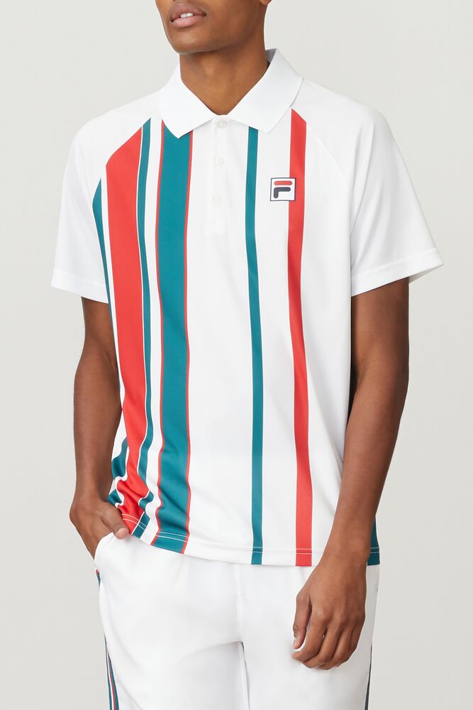 Fila Legend Striped Printed Polo Wht/Paci/Cred | XKUT53271