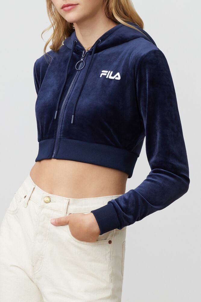 Fila Lou Cropped Velour Hoodie Peac/Wht | DVMX94508