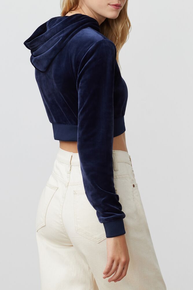 Fila Lou Cropped Velour Hoodie Peac/Wht | IRCB26190