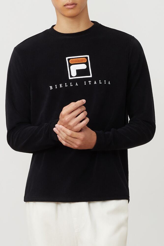 Fila Nicolo Long Sleeve Crew Blk/Wht/Cred | KQRB74893