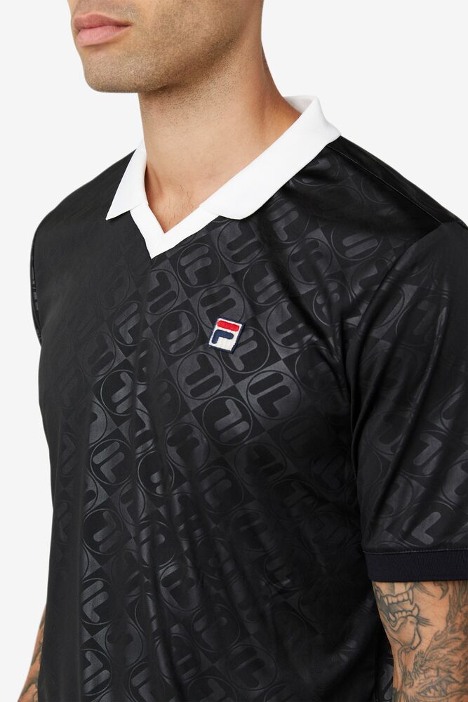 Fila Paxton Johnny Collar Polo Negras Blancas | ZGQE06523