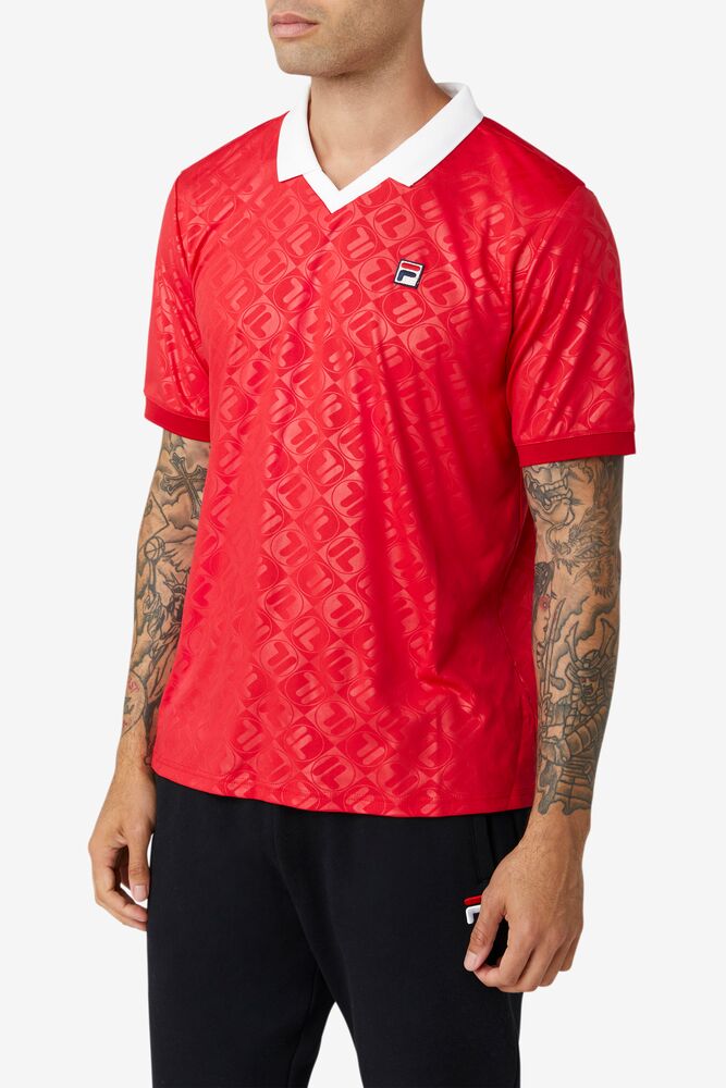 Fila Paxton Johnny Collar Polo Rojas Blancas | OCPK28159