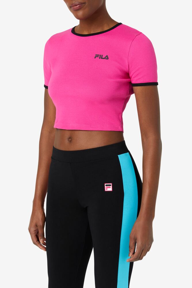 Fila Perla Crop Top Rosas Negras | YTFU80132