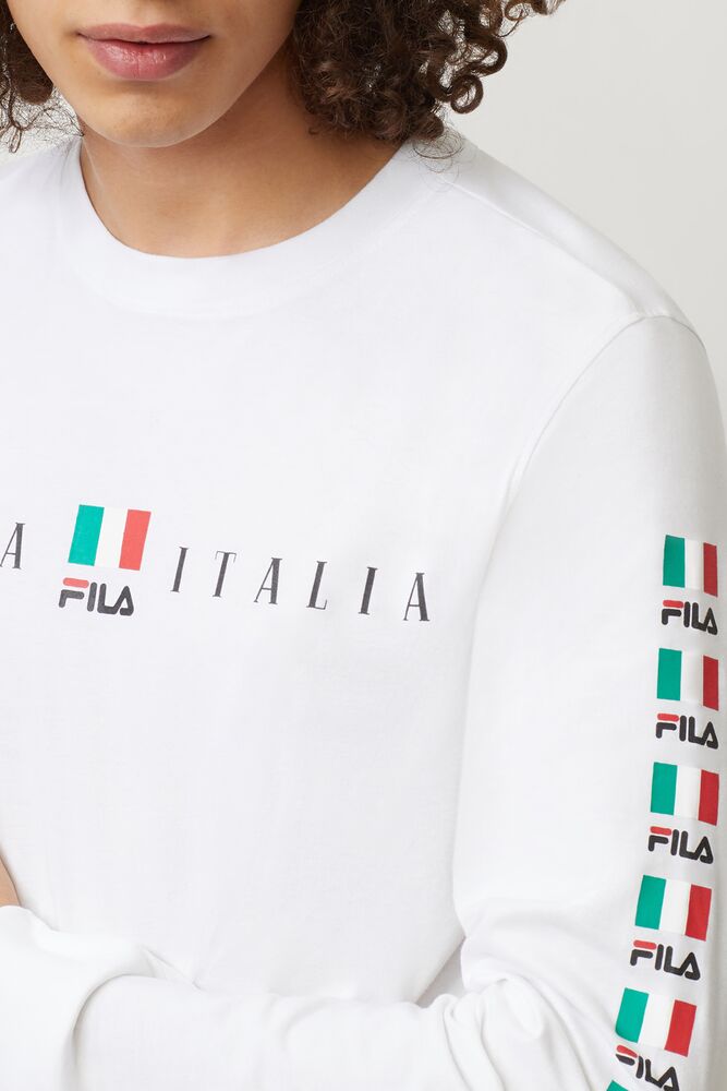 Fila Petrelli Long Sleeve Tee Wht/Blk/Cred | BPXC58923