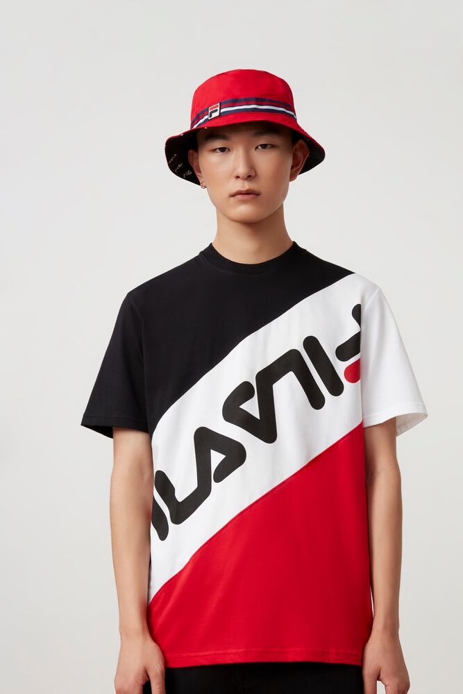 Fila Rowan Striped Tee Blk/Wht/Cred | VPDZ86105