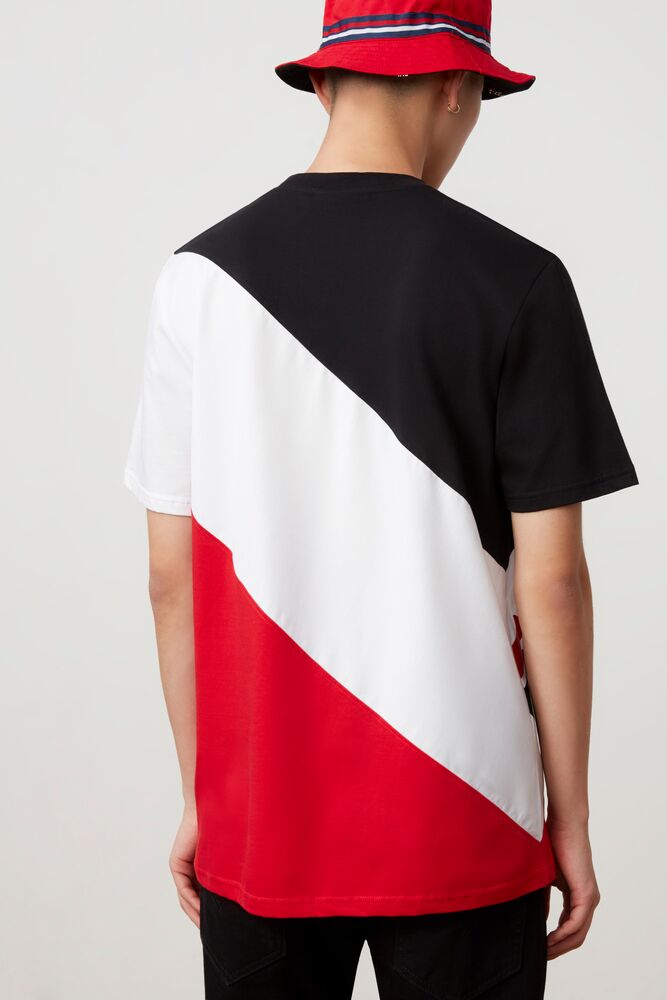 Fila Rowan Striped Tee Blk/Wht/Cred | VPDZ86105